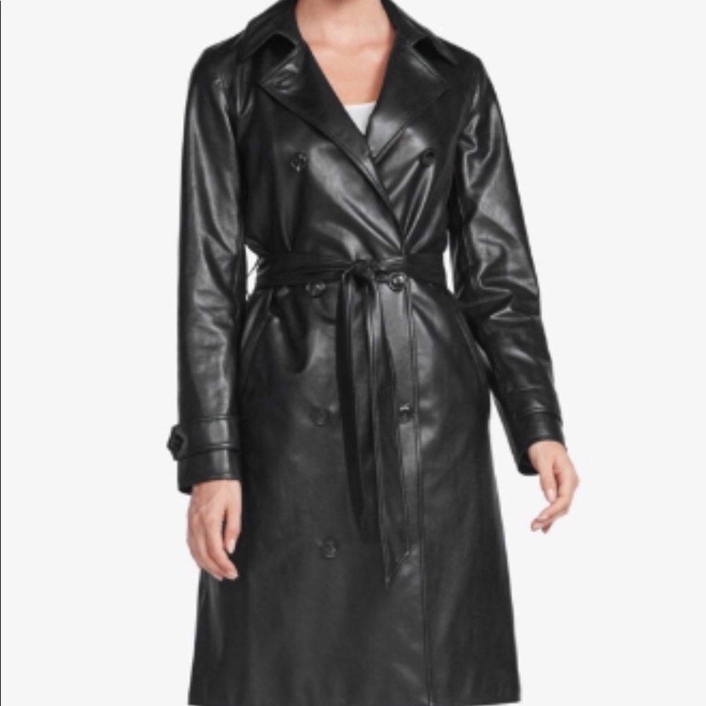 The Reset Black Faux Leather Trench Coat NWT